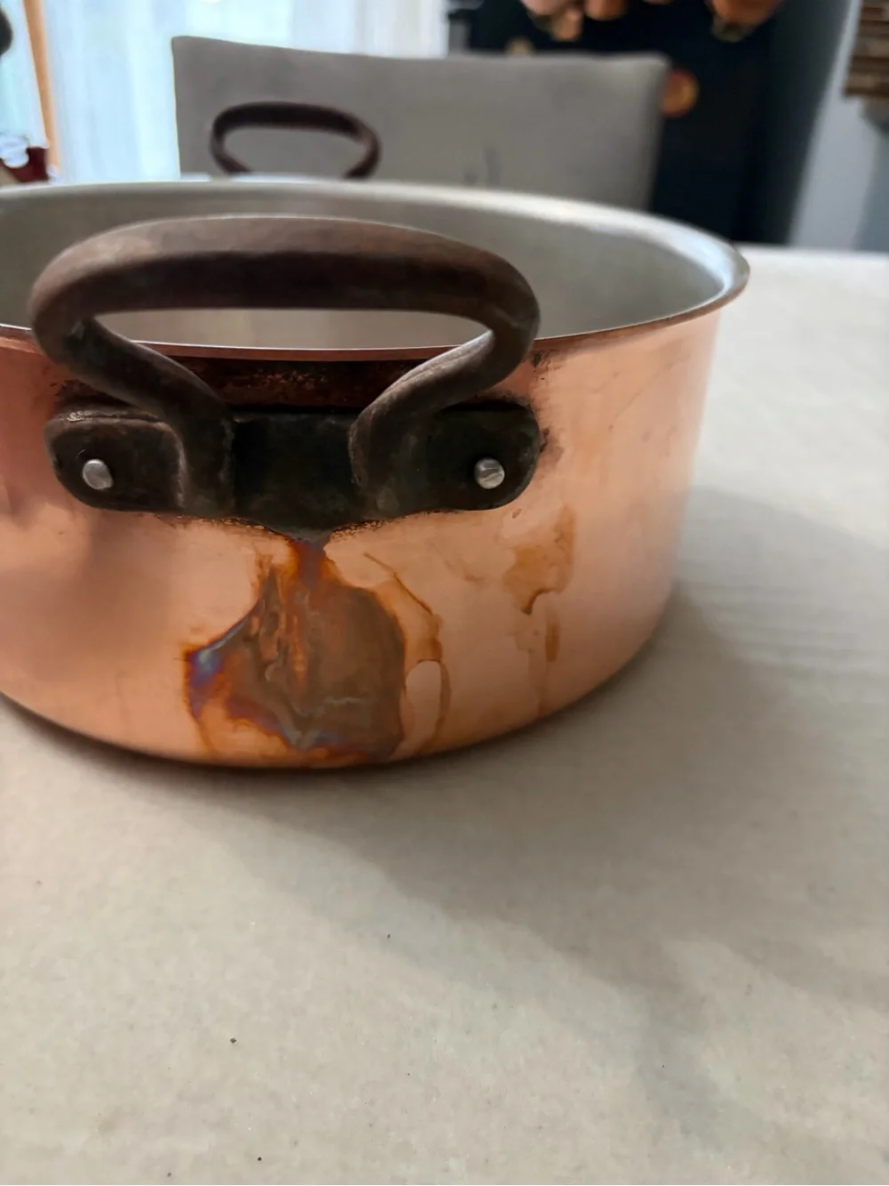 French Copper-Colored Two-Handle Stockpot 10” - Classic Copper Finish need tin